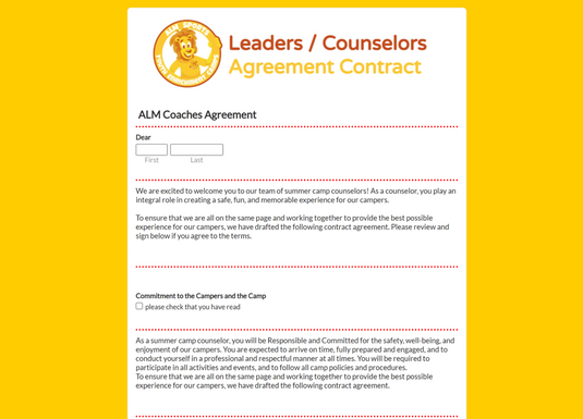 Leaders / Counselors Agreement Contract